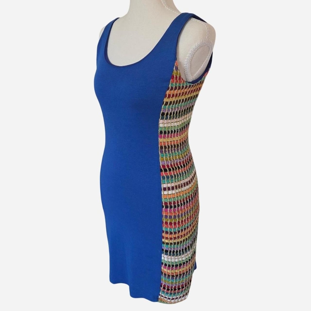 Judith March Royal Blue Knit Dress Colorful Crochet Boho Summer Size M